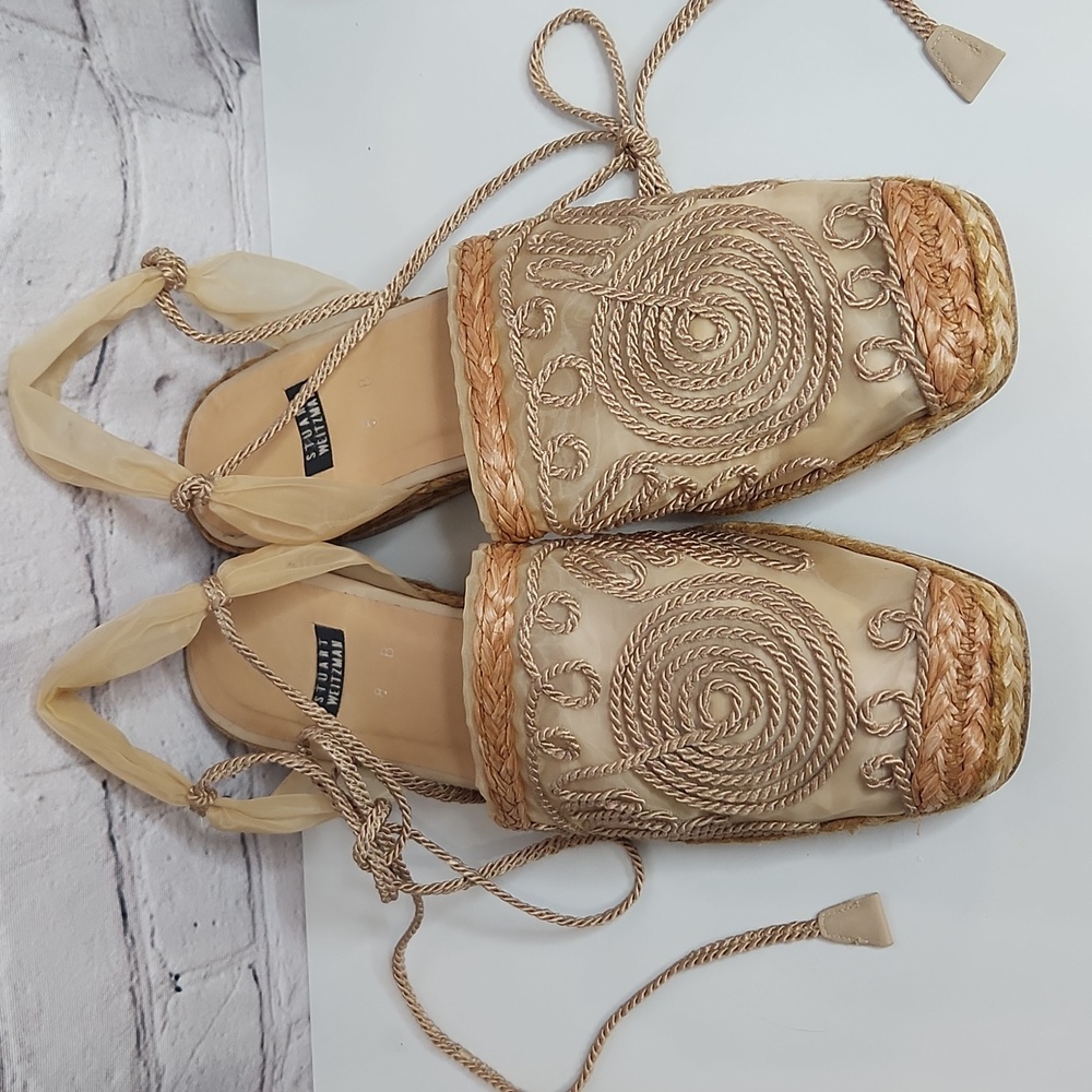 STUART WEITZMAN , Boho   LACE UP ESPADRILLES Size 8 Sheer Ties Leg Candy Natural